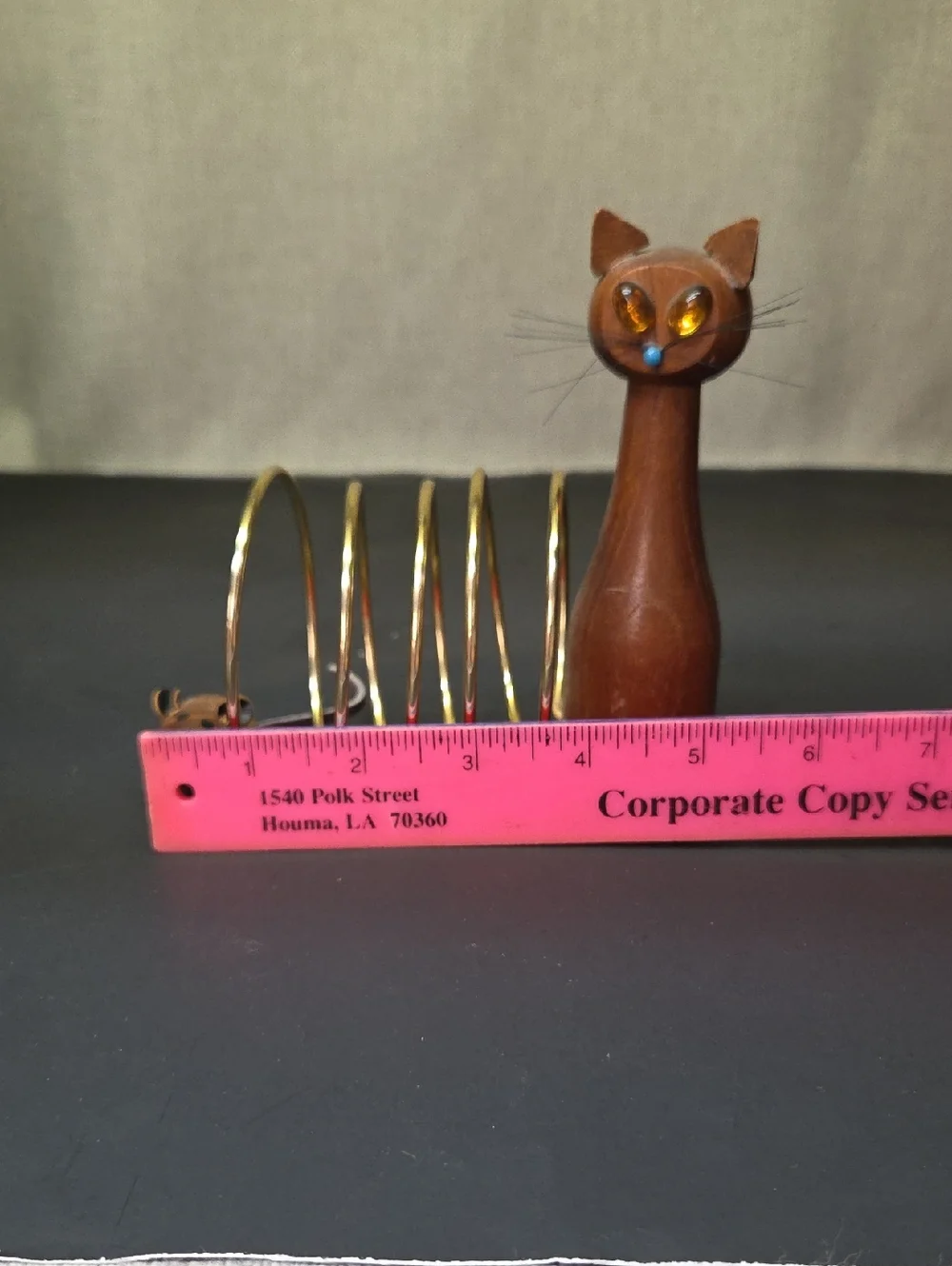 Vintage MCM Mid‎ Century Modern Wood Cat & Mouse Spiral Letter Rack Holder Japan